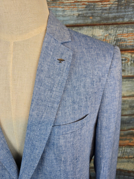 FYNCH-HATTON Light Blue Linen Blend Herringbone Jacket