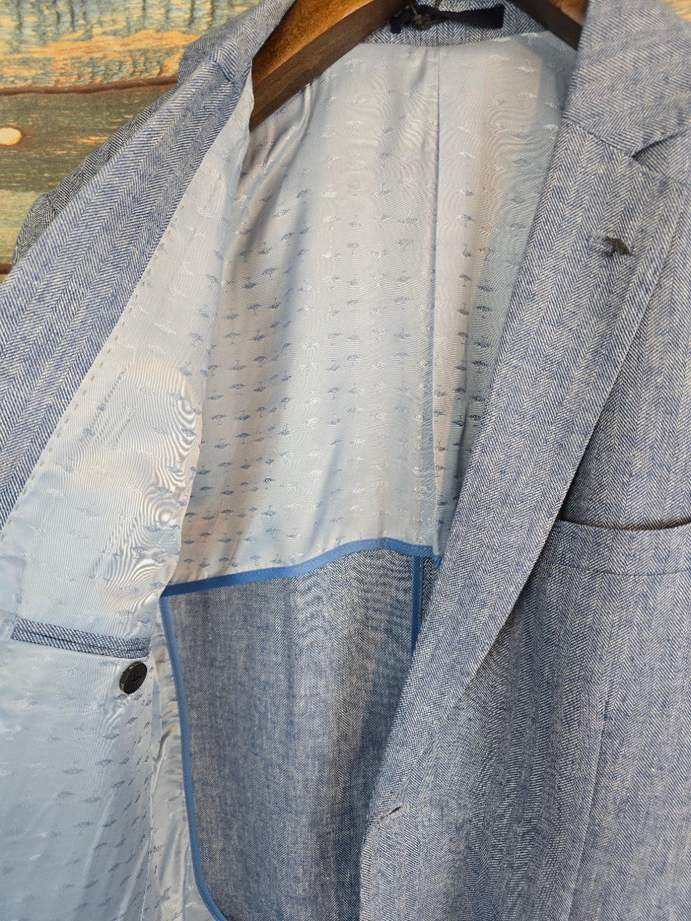 FYNCH-HATTON Light Blue Linen Blend Herringbone Jacket