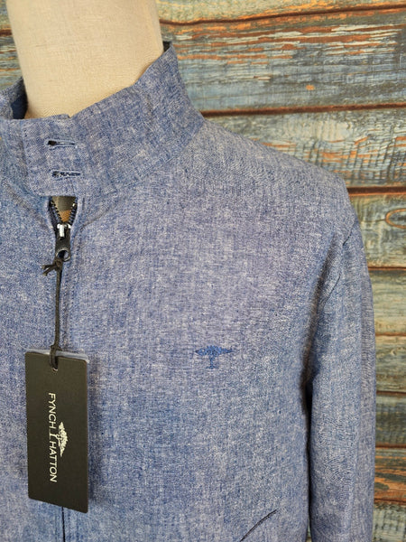 FYNCH-HATTON Light Blue Linen Melange Harrington Blouson