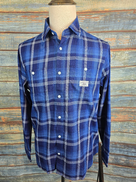 GUESS Jeans Long Sleeve Regular Fit Blue Check Shirt