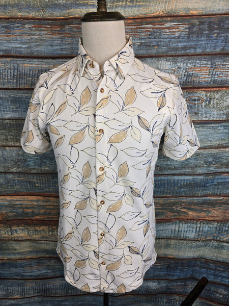 FYNCH-HATTON Short Sleeve Piqué Leaf Print Shirt