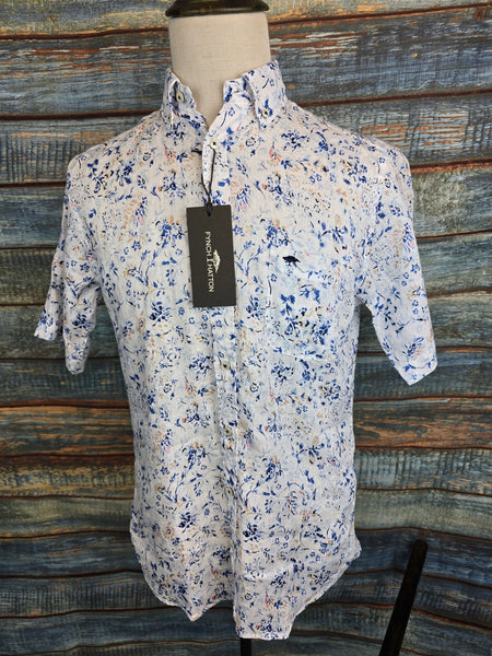 FYNCH-HATTON Short Sleeve Linen Print Shirt