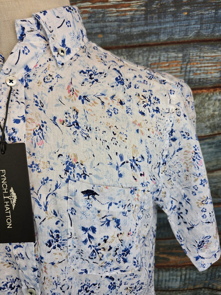 FYNCH-HATTON Short Sleeve Linen Print Shirt