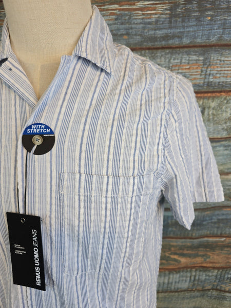 Remus Uomo Tapered Fit Cotton Seersucker Short Sleeve Shirt