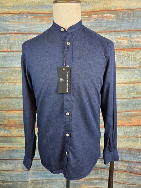 Remus Uomo Navy regular fit cotton-blend grandad collar shirt