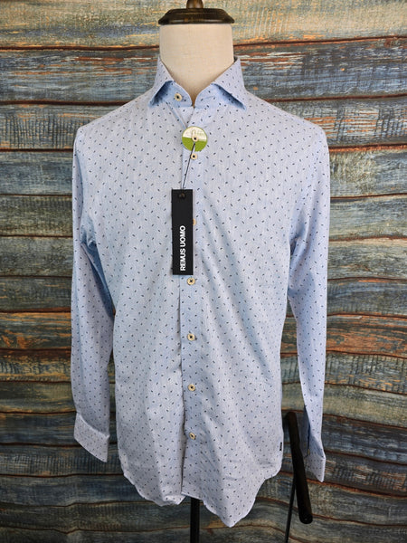 Remus Uomo Tapered fit light blue cotton and linen shirt