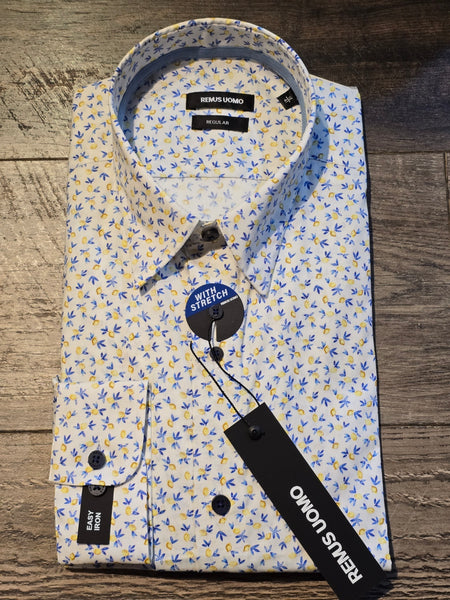 Remus Uomo Regular fit white shirt with small lemon print