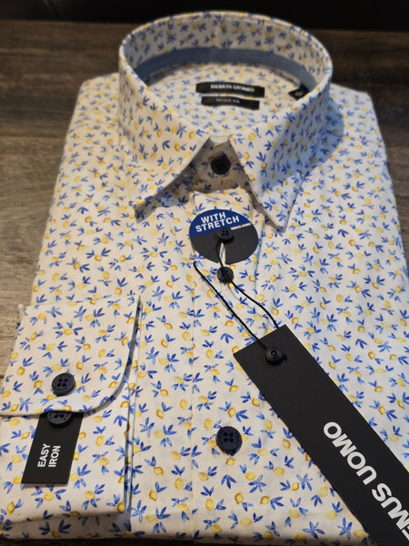 Remus Uomo Regular fit white shirt with small lemon print