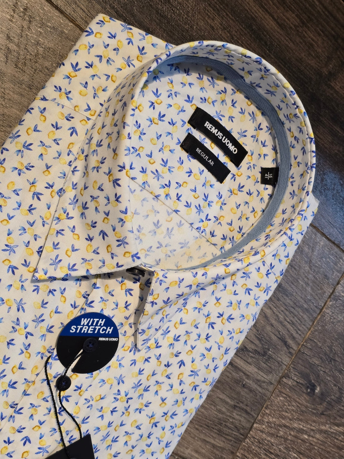 Remus Uomo Regular fit white shirt with small lemon print