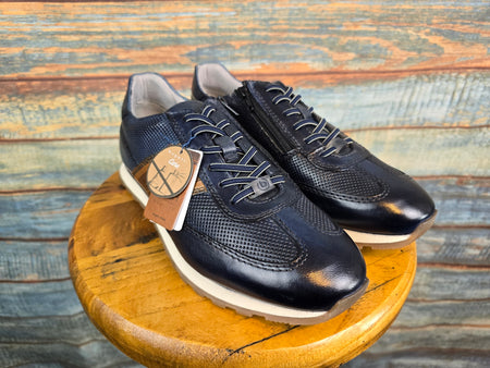 Bugatti Summer Navy Leather Sneaker with side Zip
