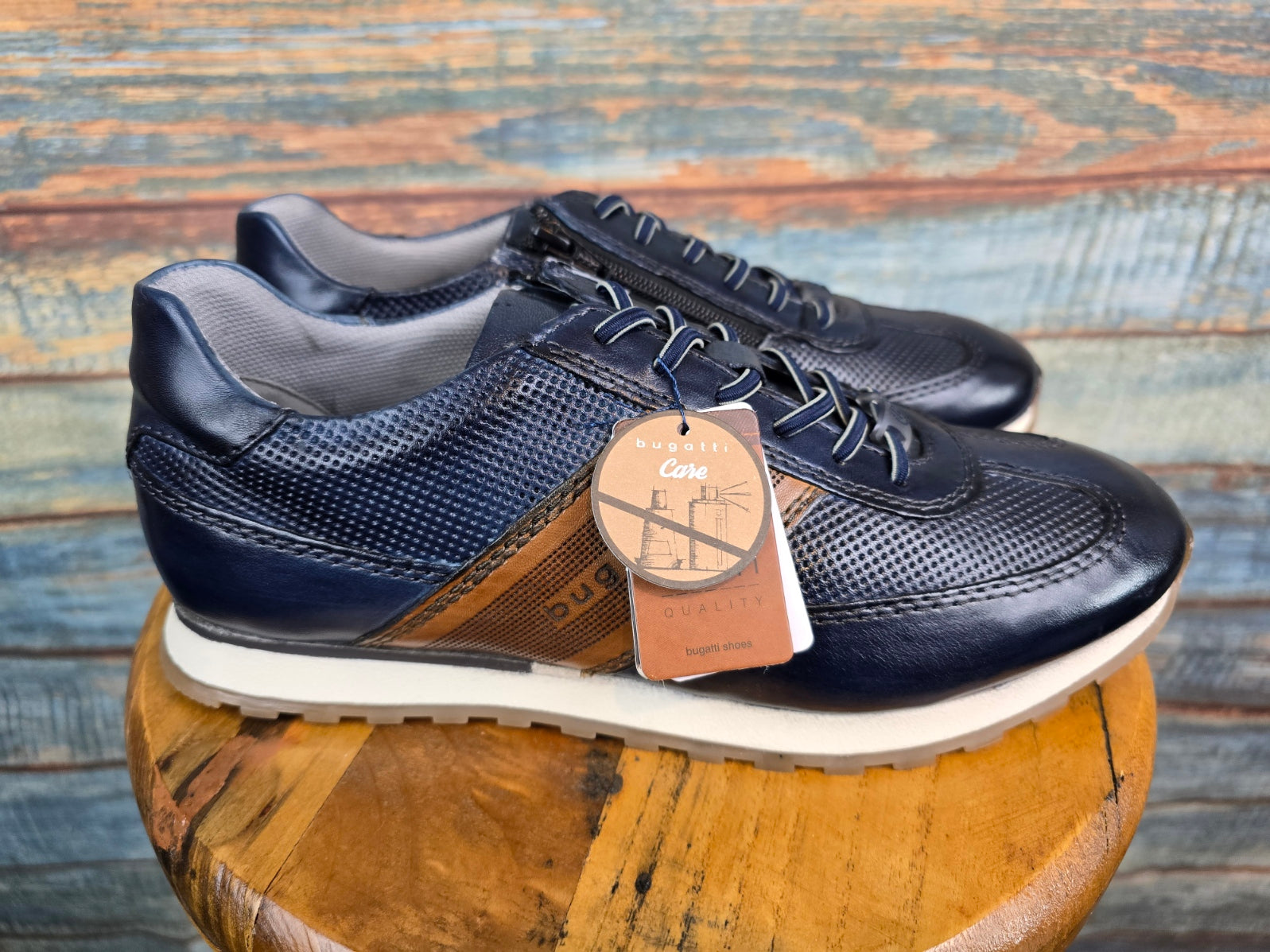 Bugatti Summer Navy Leather Sneaker with side Zip