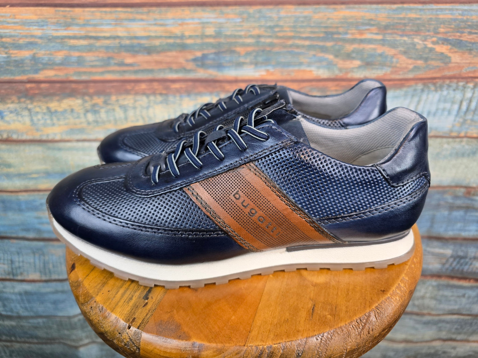 Bugatti Summer Navy Leather Sneaker with side Zip