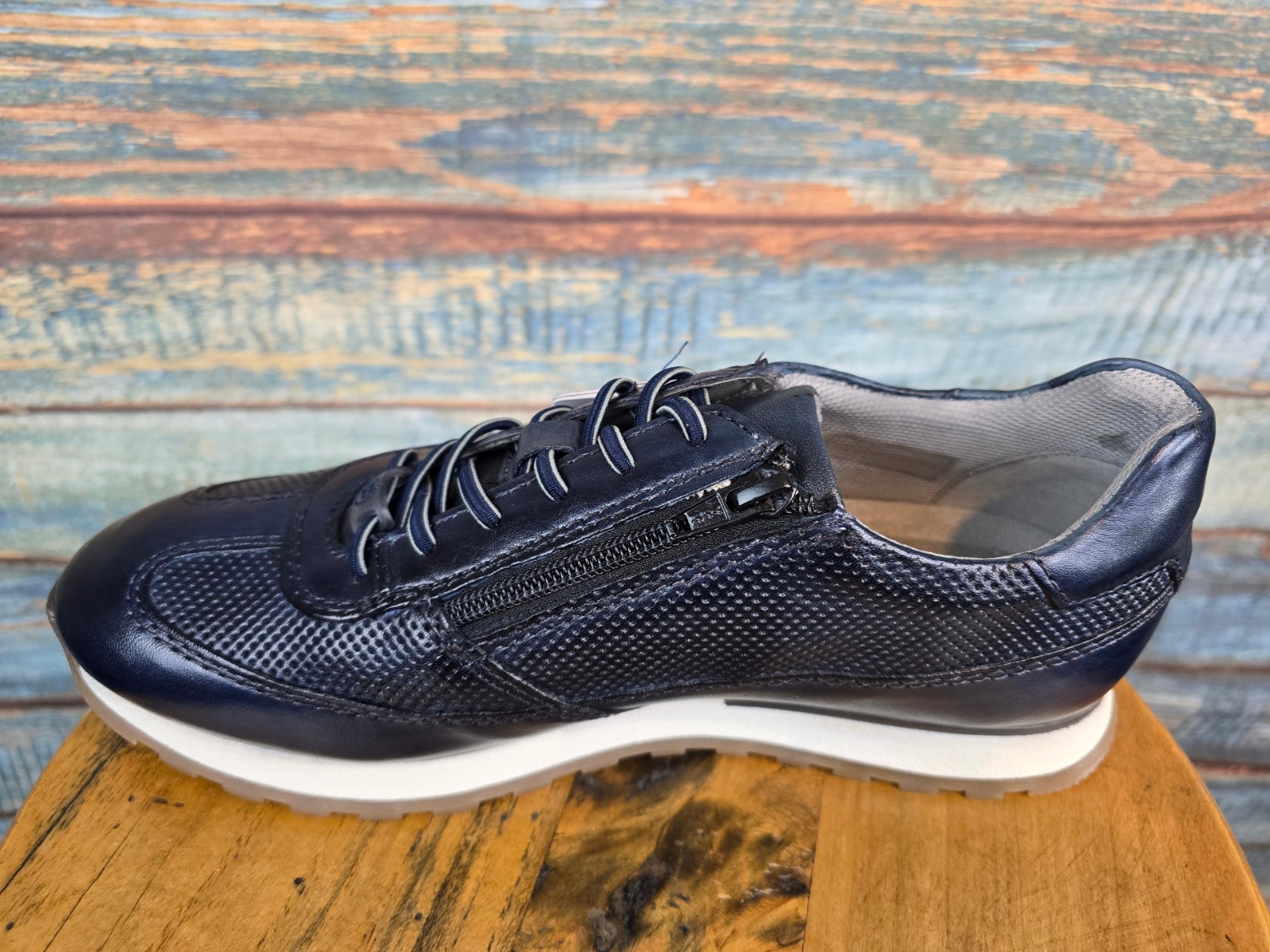 Bugatti Summer Navy Leather Sneaker with side Zip