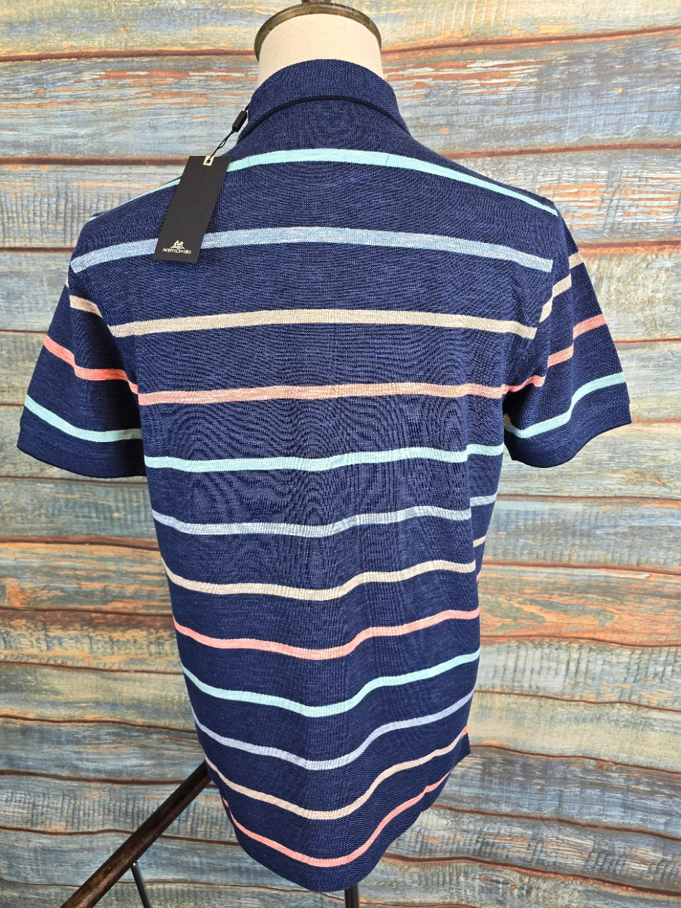 MONTECHIARO Cotton Multi Stripe Navy Polo Shirt