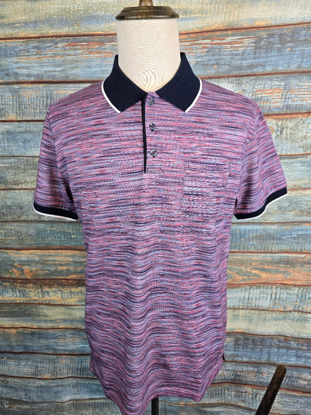 MONTECHIARO Cotton Multi Stripe Purple Polo Shirt
