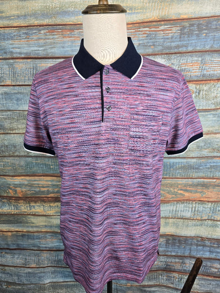 MONTECHIARO Cotton Multi Stripe Purple Polo Shirt