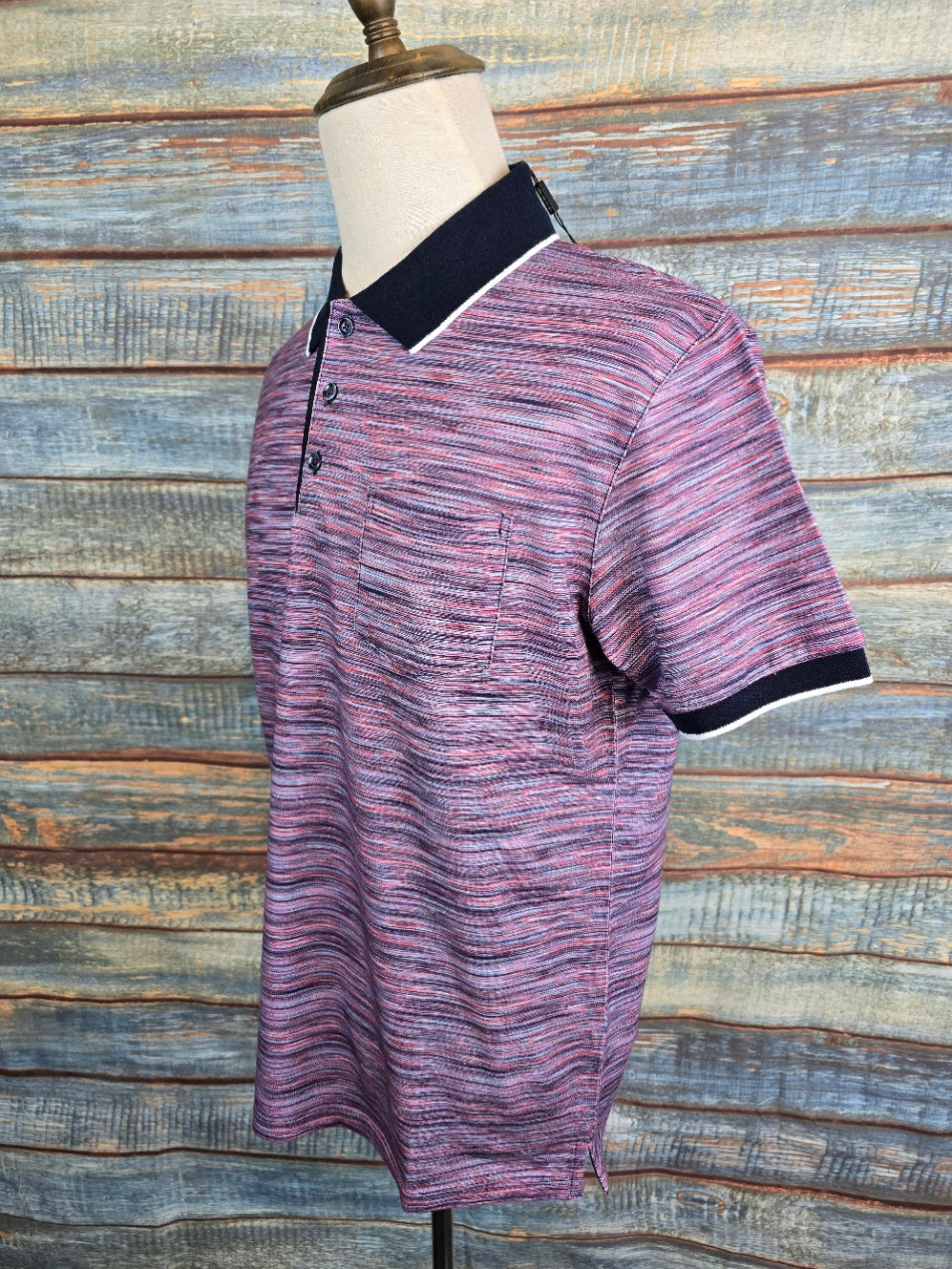 MONTECHIARO Cotton Multi Stripe Purple Polo Shirt