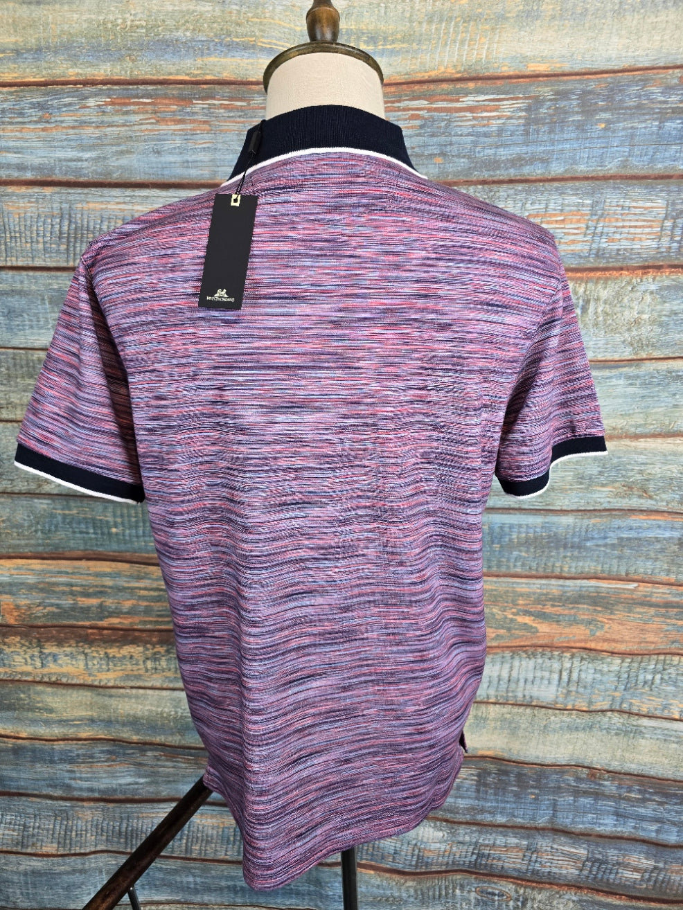 MONTECHIARO Cotton Multi Stripe Purple Polo Shirt