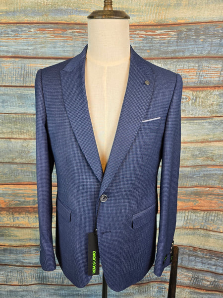 Remus Uomo Navy Slim Fit micro Check Stretch Suit