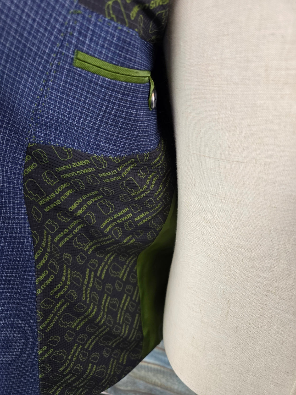 Remus Uomo Navy Slim Fit micro Check Stretch Suit