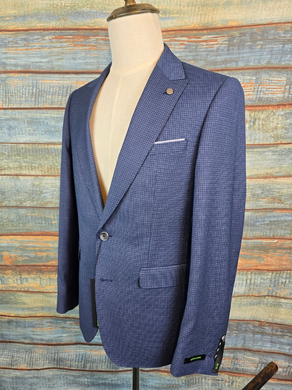 Remus Uomo Navy Slim Fit micro Check Stretch Suit