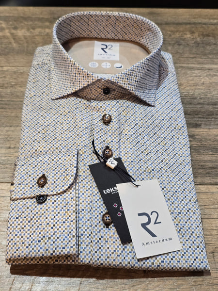 R2 - Amsterdam Long Sleeve Micro Print Dobby Shirt