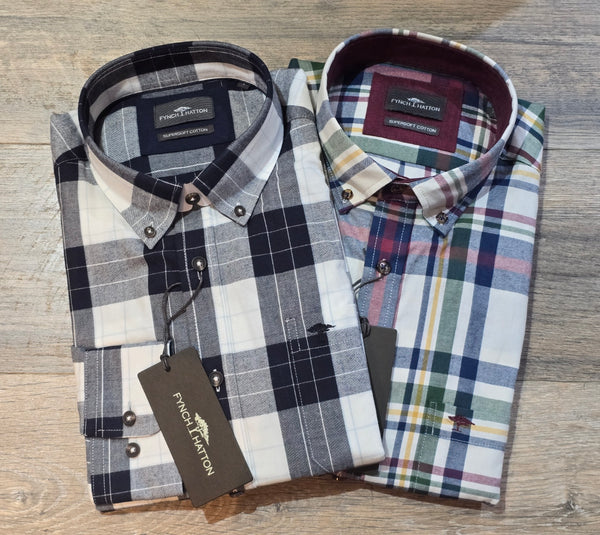 FYNCH-HATTON Winter Check Button Down Shirts