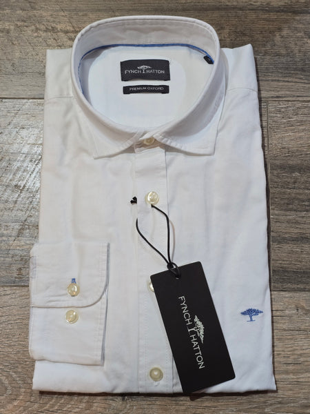 FYNCH-HATTON Washed Oxford Kent Collar Shirt White