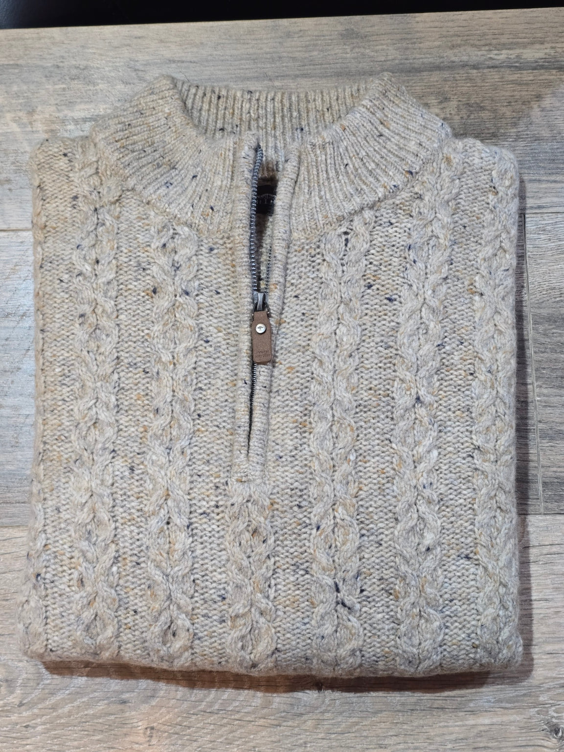 FYNCH-HATTON 1/4 ZIP CABEL KNIT DONEGAL SWEATER