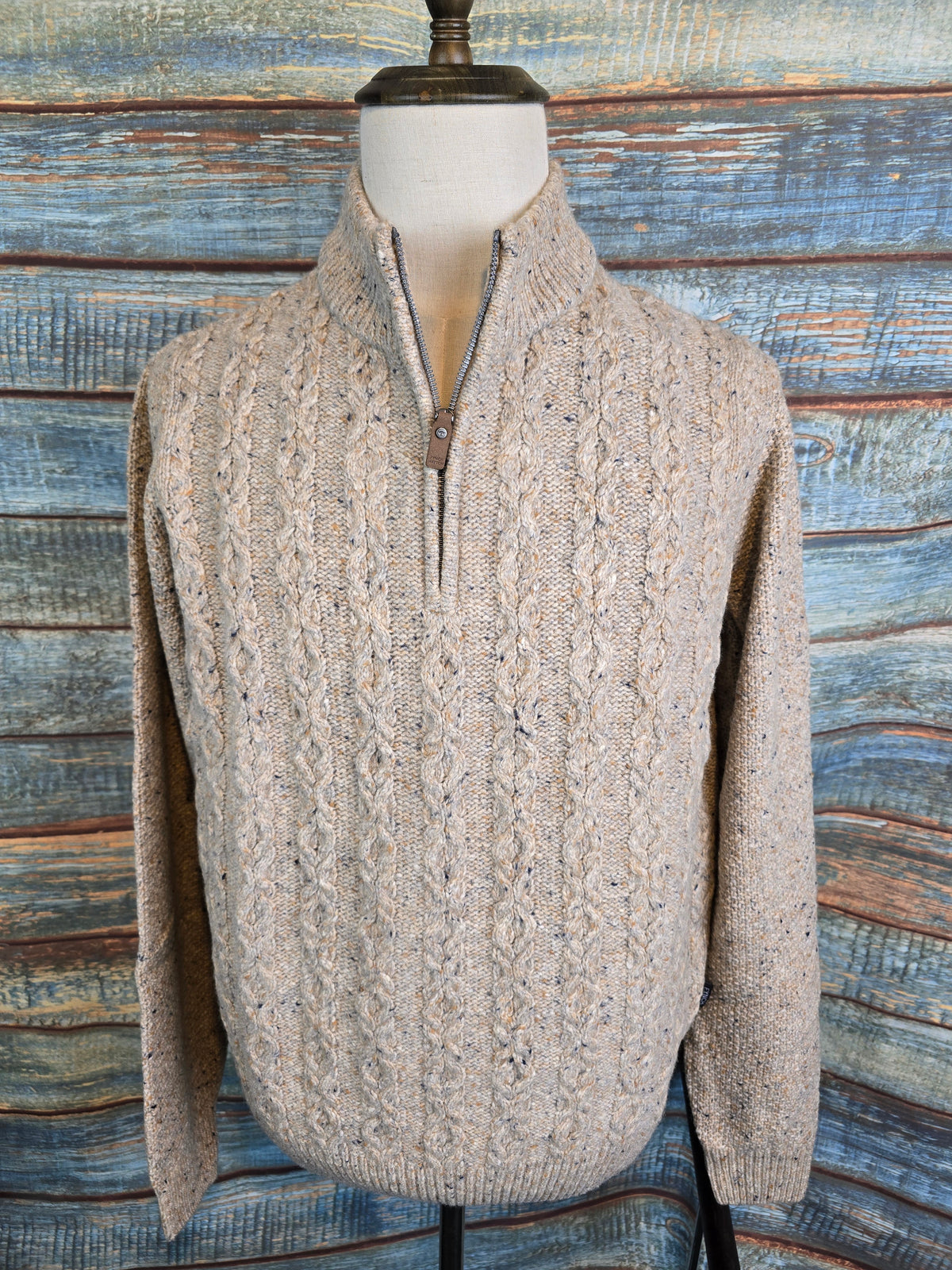 FYNCH-HATTON 1/4 ZIP CABEL KNIT DONEGAL SWEATER
