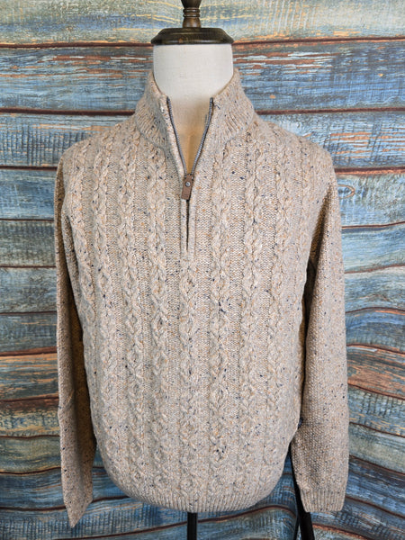 FYNCH-HATTON 1/4 ZIP CABEL KNIT DONEGAL SWEATER