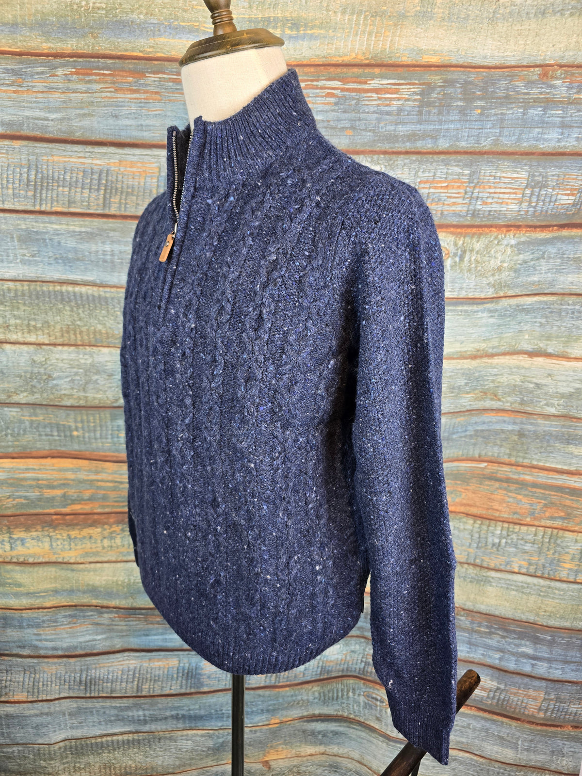 FYNCH-HATTON 1/4 ZIP CABEL KNIT DONEGAL SWEATER