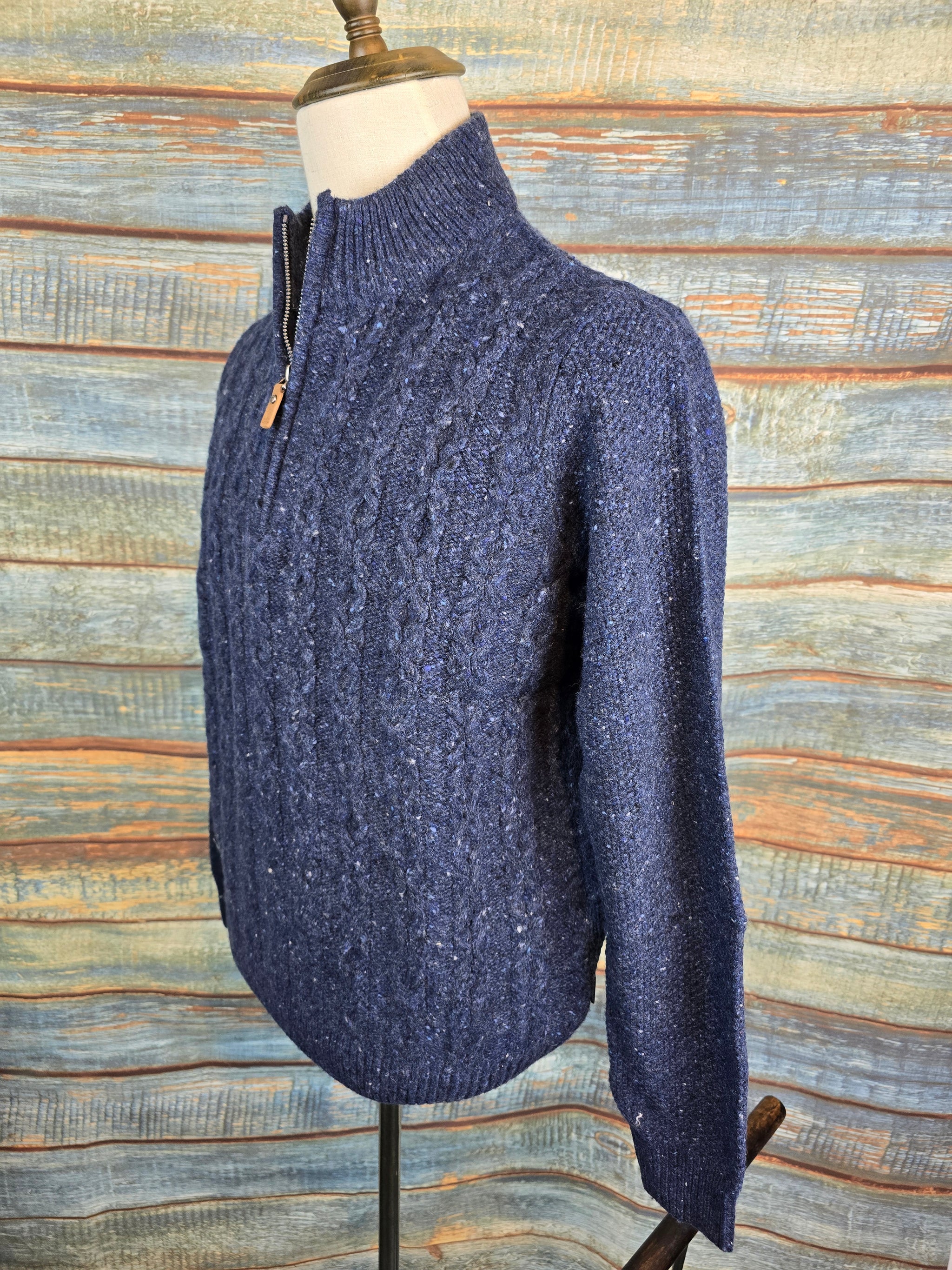 FYNCH-HATTON 1/4 ZIP CABEL KNIT DONEGAL SWEATER