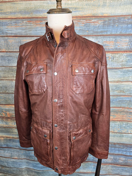 Ashwood Mens Safari Style Leather Jacket Rust Brown