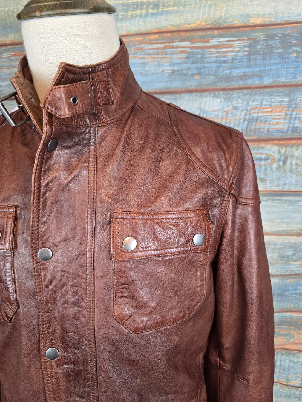 Ashwood Mens Safari Style Leather Jacket Rust Brown