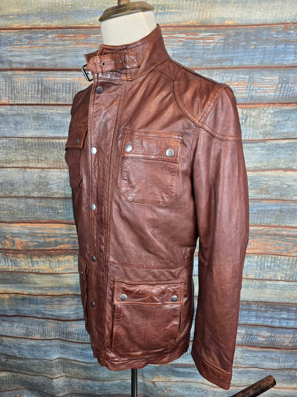 Ashwood Mens Safari Style Leather Jacket Rust Brown