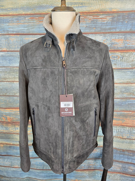 MILESTONE Goat Suede Leather Jacket with Faux Fur Lining