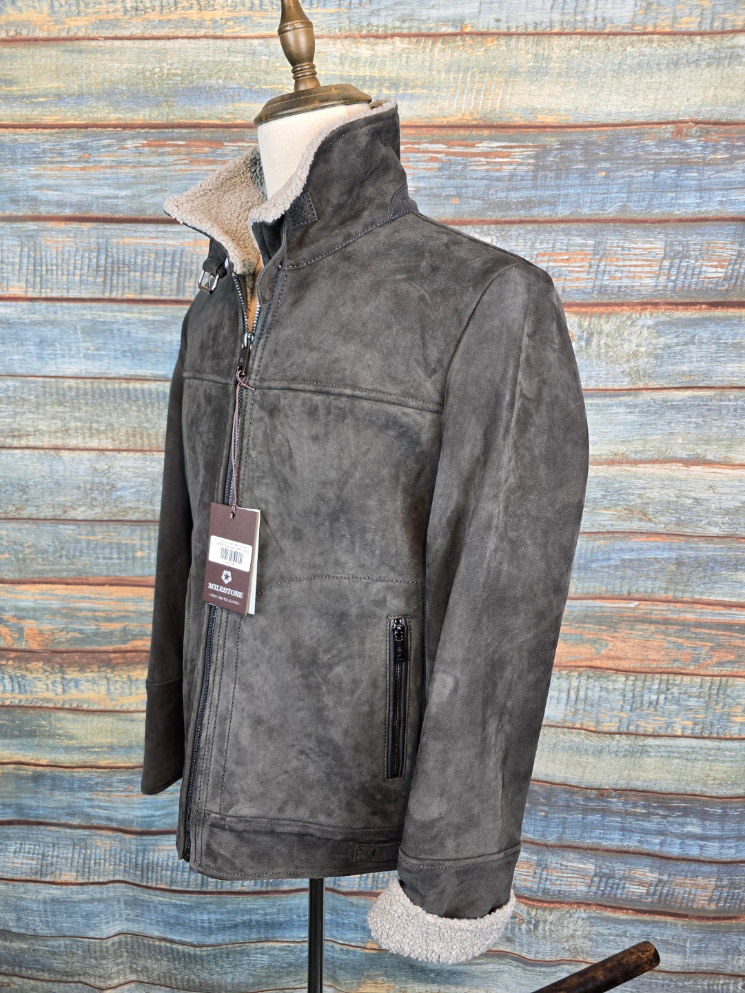 MILESTONE Goat Suede Leather Jacket with Faux Fur Lining