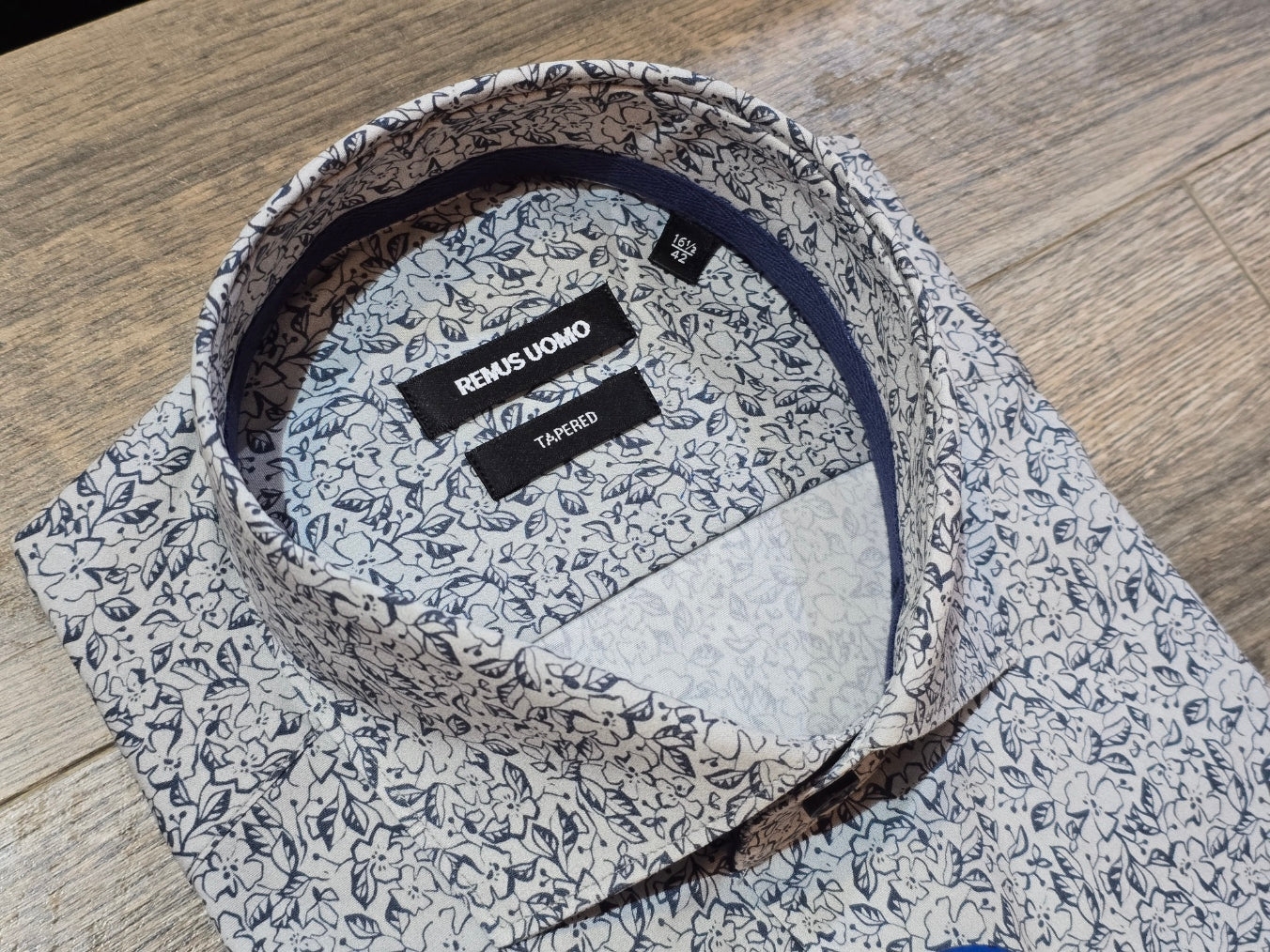 Remus Uomo Tapered Grey flower print cotton shirt