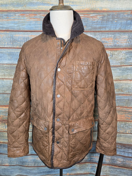 Trapper Quilted 3/4 Buff Leather Jacket - Mid-Brown