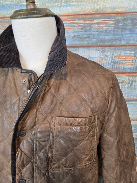 Trapper Quilted 3/4 Buff Leather Jacket - Mid-Brown