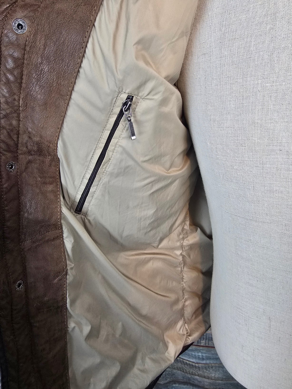 Trapper Quilted 3/4 Buff Leather Jacket - Mid-Brown