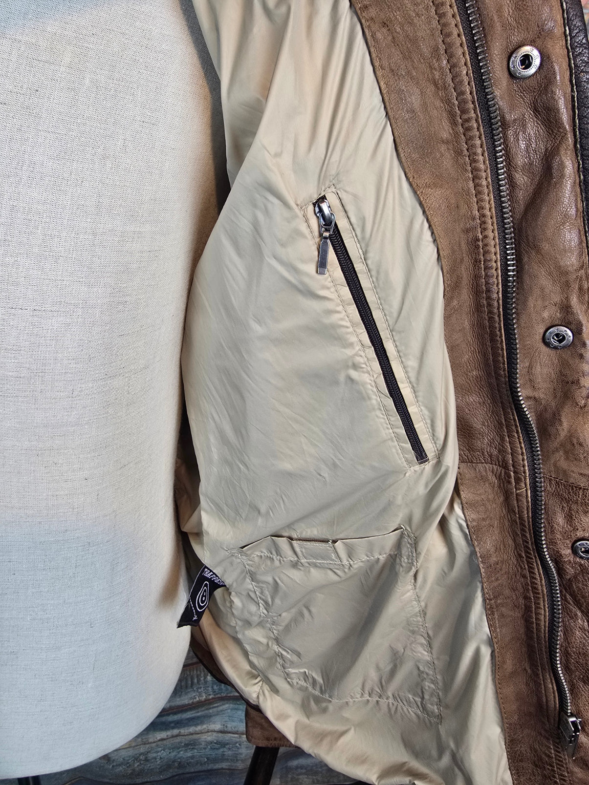 Trapper Quilted 3/4 Buff Leather Jacket - Mid-Brown