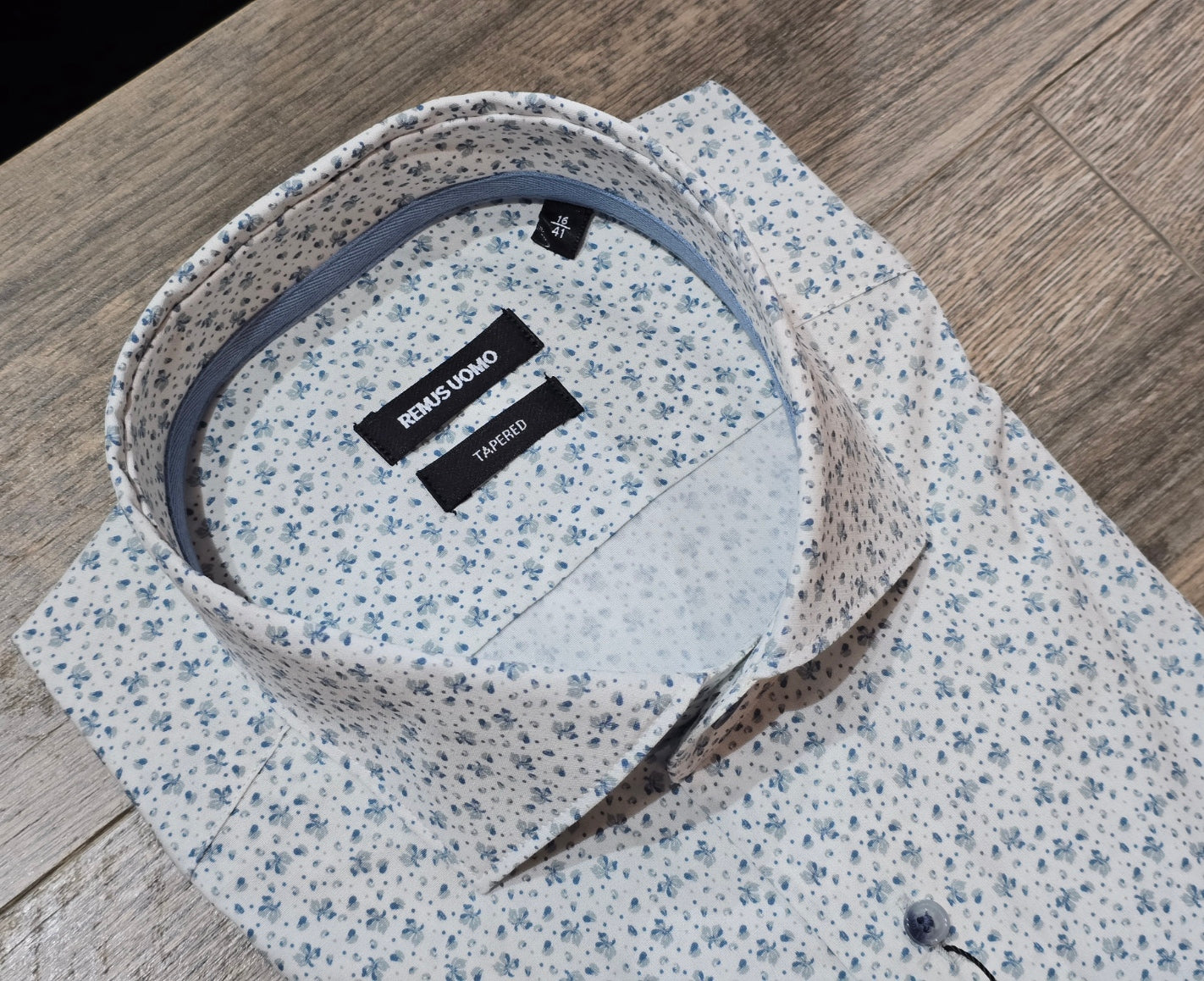 Remus Uomo Tapered White / Blue flower Print Shirt