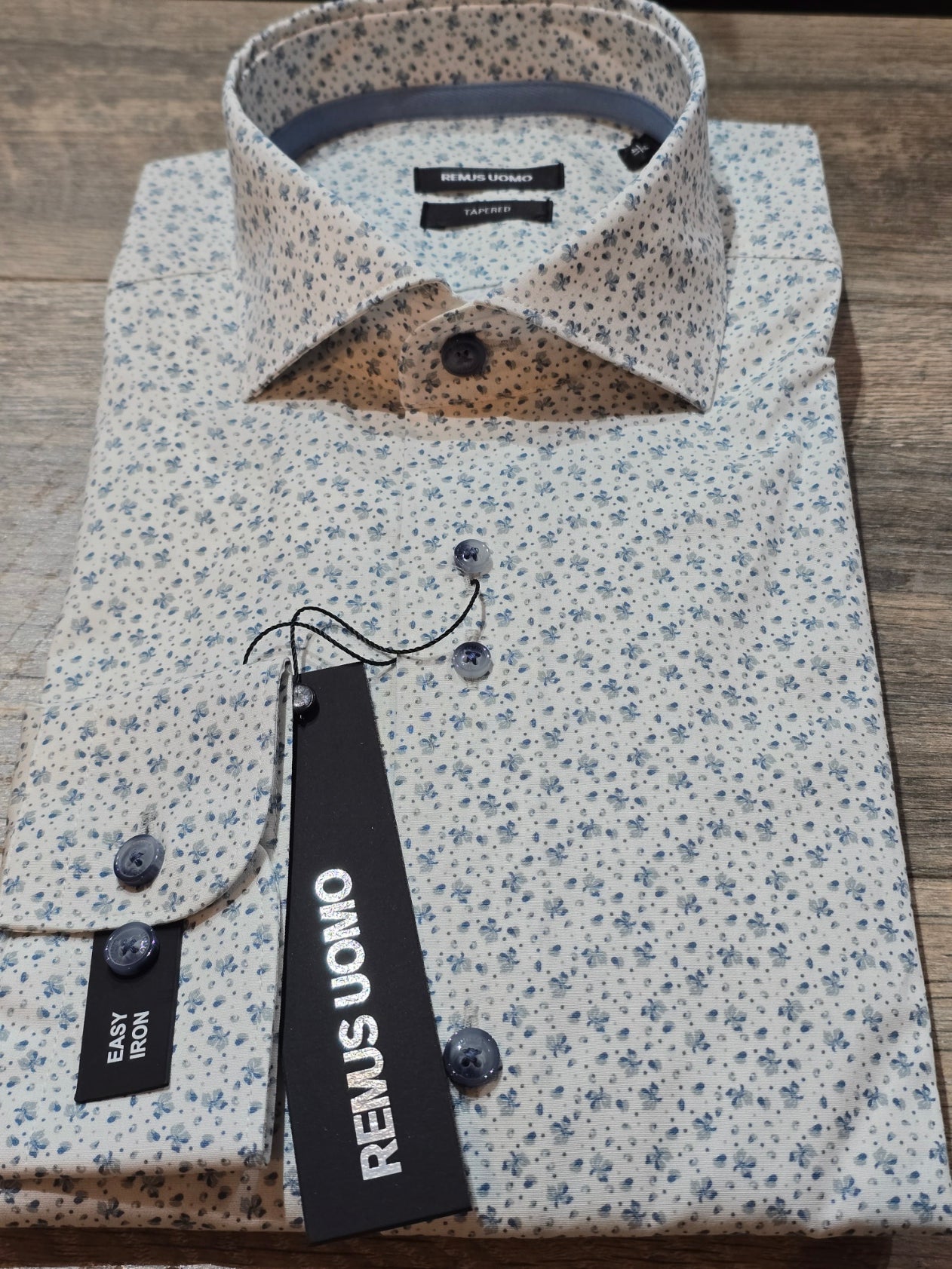 Remus Uomo Tapered White / Blue flower Print Shirt