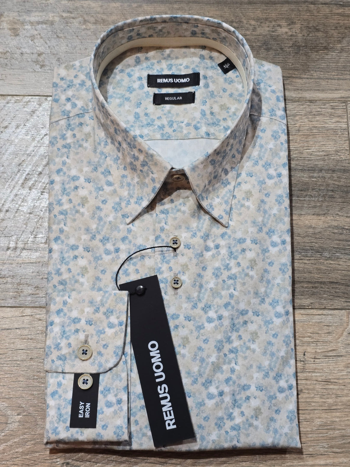 Remus Uomo Regular Fit White / Blue/ Sand Print Shirt