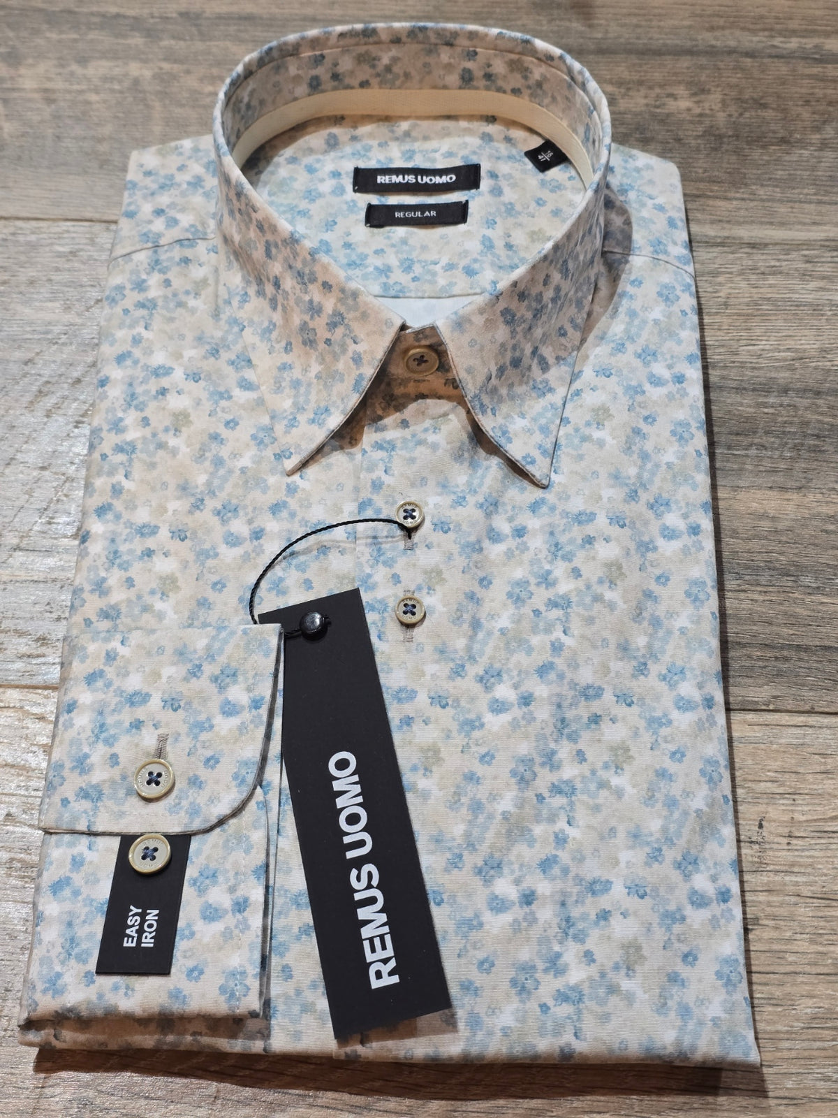 Remus Uomo Regular Fit White / Blue/ Sand Print Shirt