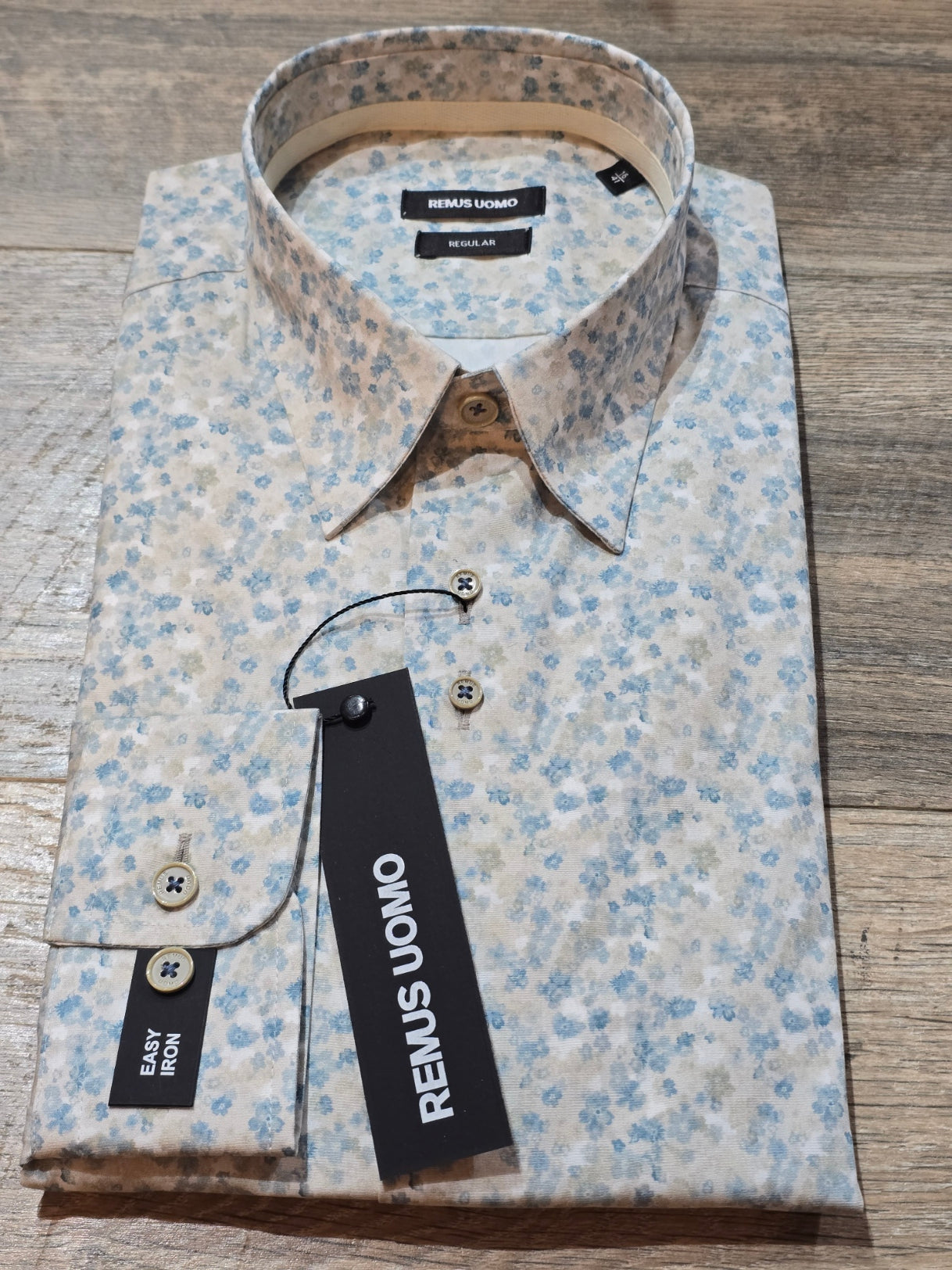 Remus Uomo Regular Fit White / Blue/ Sand Print Shirt