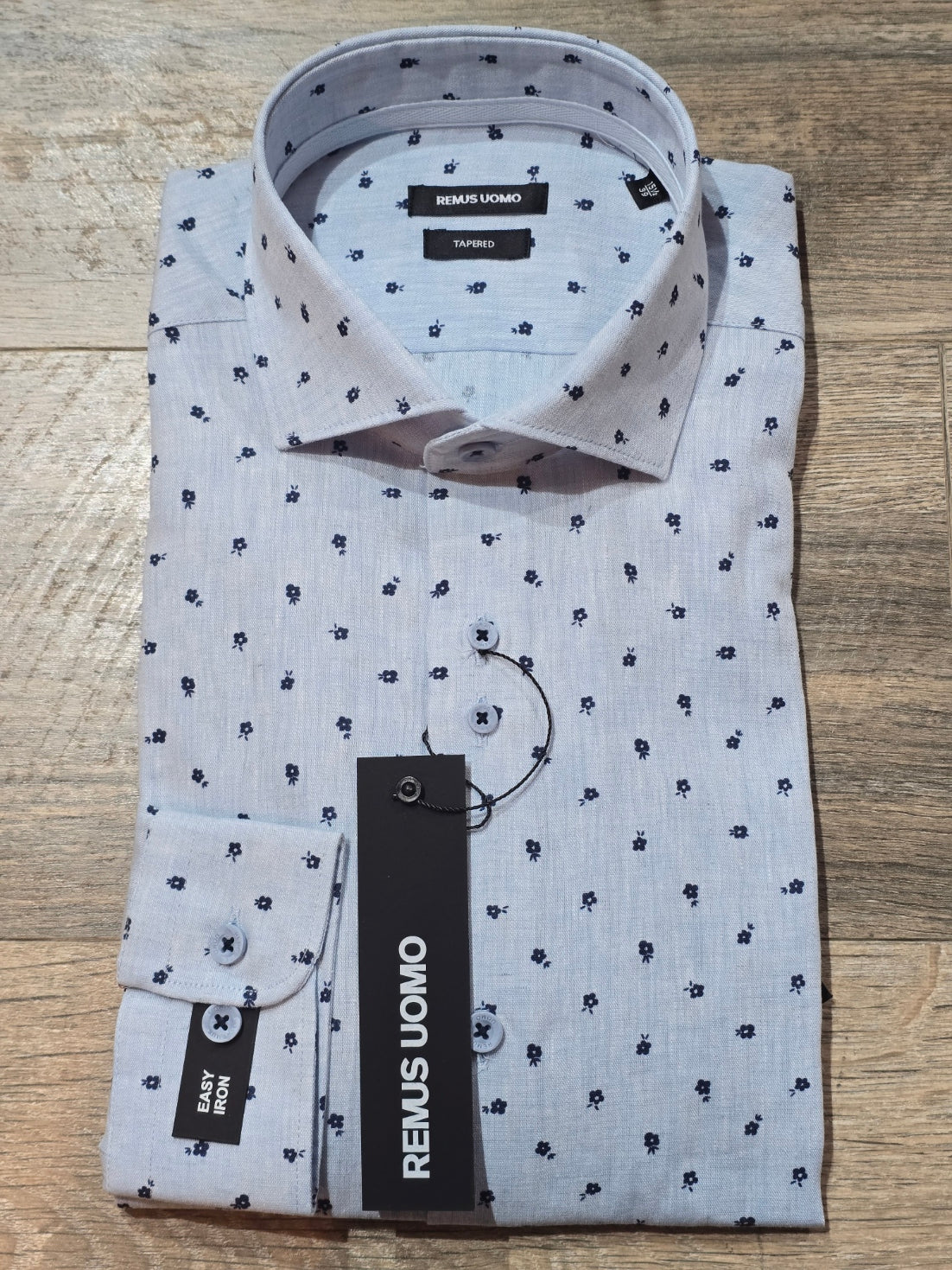 Remus Uomo Tapered fit Fit linen mix blue Print Shirt