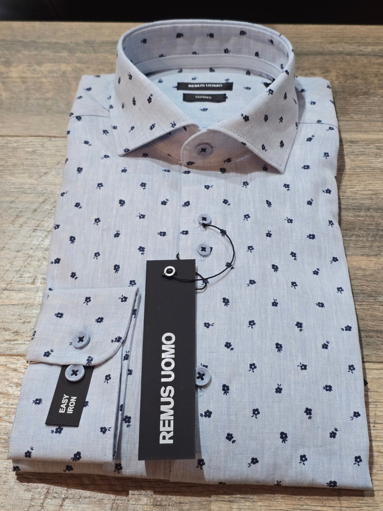 Remus Uomo Tapered fit Fit linen mix blue Print Shirt